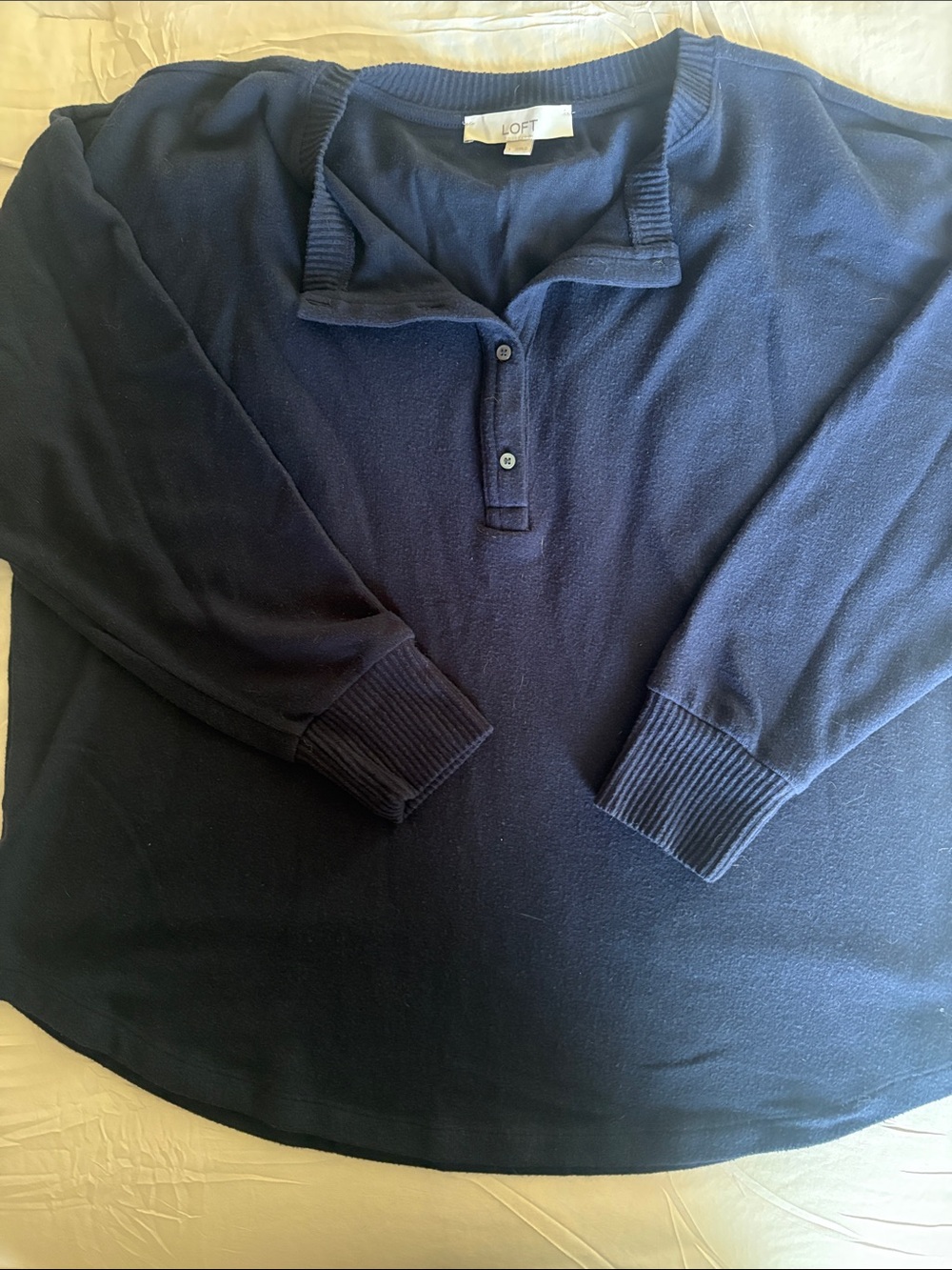 LOFT Deep Navy Long Sleeve Henley Sweater